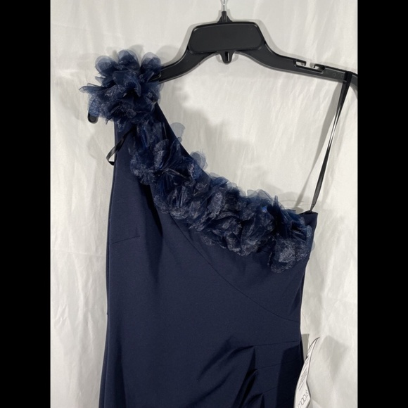 NWT Xscape Floral Applique One Shoulder Gown‎ in Navy [ PETITE 8P ] - Picture 8 of 12